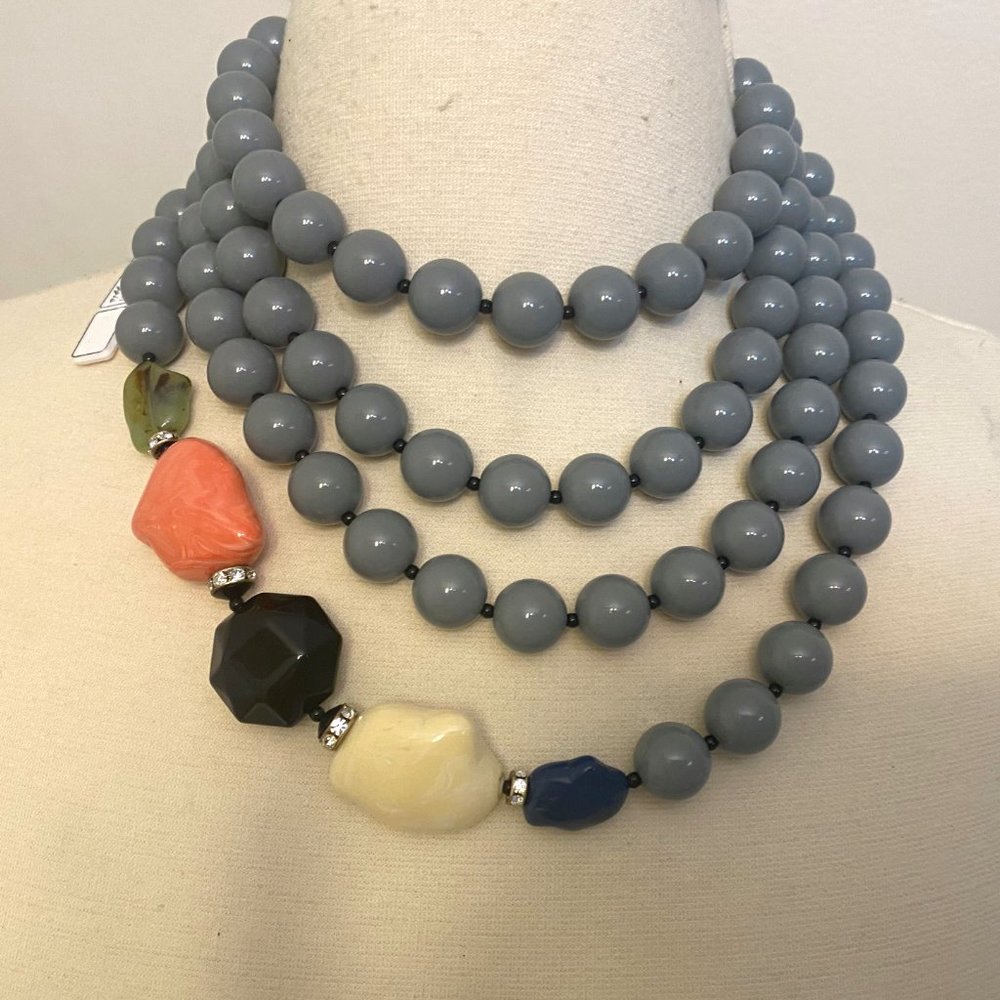 ANGELA CAPUTI Gray, Pink & Black Acrylic Necklace 75" Long